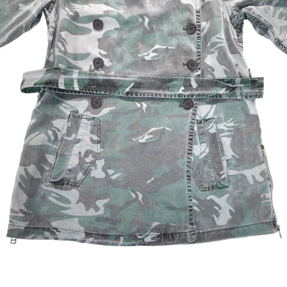 PAM & Gela Camo Lightweight Tencel Trench Coat in Vintage Green Size L - Picture 7 of 13